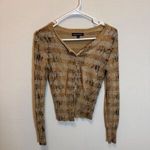 Express Design Studio Cardigan XS Snakeskin Print Metallic Knit Sweater‎
